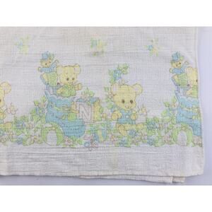 Vintage Riegel Baby Receiving Blanket Teddy Bear Number Blocks wood Flowers Ball